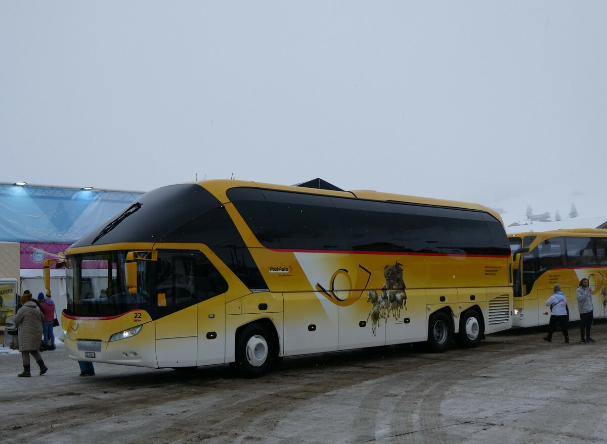 (258'235) - Tschannen, Zofingen - Nr. 22/AG 6803/PID 4706 - Neoplan (ex PostAuto Graubnden) am 6. Januar 2024 in Adelboden, Weltcup