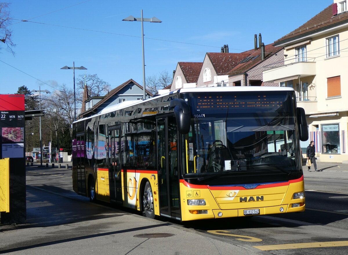 (258'902) - PostAuto Bern - Nr. 542/BE 832'542/PID 10'441 - MAN am 25. Januar 2024 in Wabern, Tram-Endstation