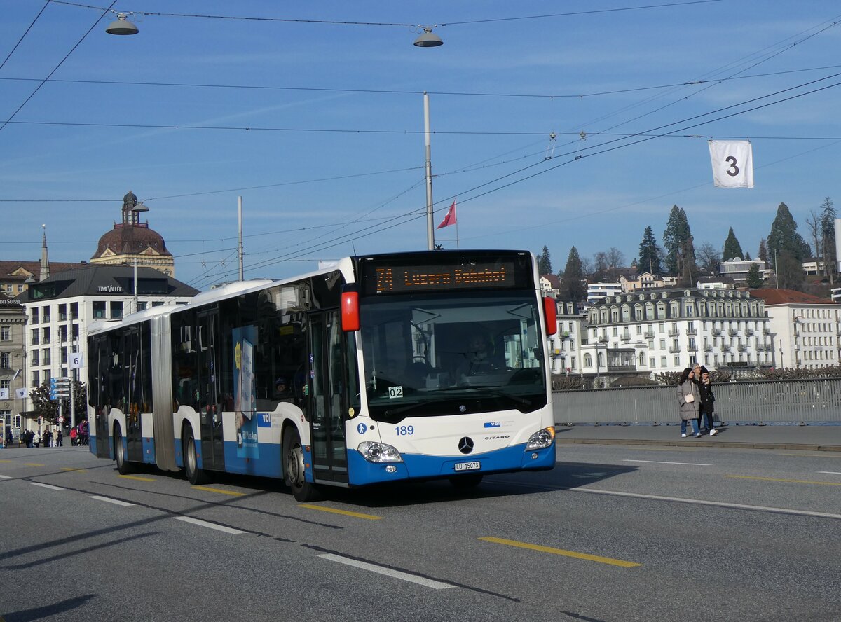 (259'167) - VBL Luzern - Nr. 189/LU 15'073 - Mercedes am 6. Februar 2024 in Luzern, Bahnhofbrcke