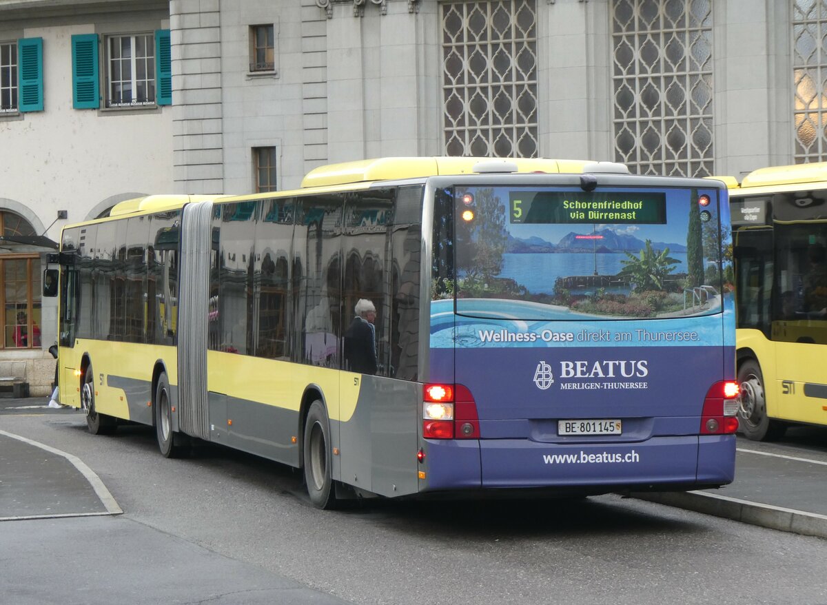 (259'230) - STI Thun - Nr. 145/BE 801'145 - MAN am 9. Februar 2024 beim Bahnhof Thun