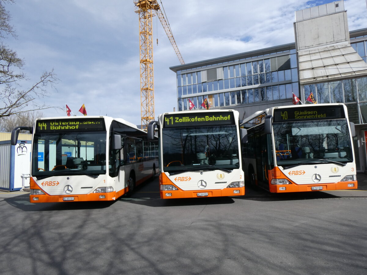 (259'963) - RBS Worblaufen - Nr. 1/BE 365'301 + Nr. 2/BE 366'002 + Nr. 3/BE 767'003 - Mercedes am 3. Mrz 2024 in Worblaufen, Garage