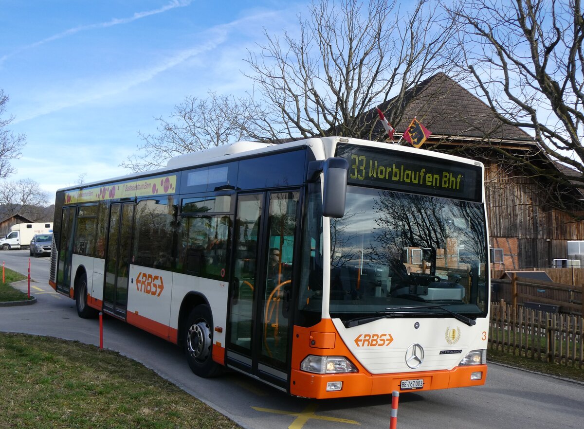 (260'059) - RBS Worblaufen - Nr. 3/BE 767'003 - Mercedes am 3. Mrz 2024 in Worblaufen, Fischrainweg