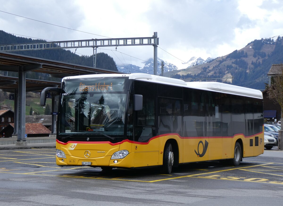 (260'607) - Kbli, Gstaad - BE 360'355/PID 11'857 - Mercedes (ex PostAuto Bern BE 538'988; ex PostAuto Bern BE 653'386) am 21. Mrz 2024 beim Bahnhof Gstaad