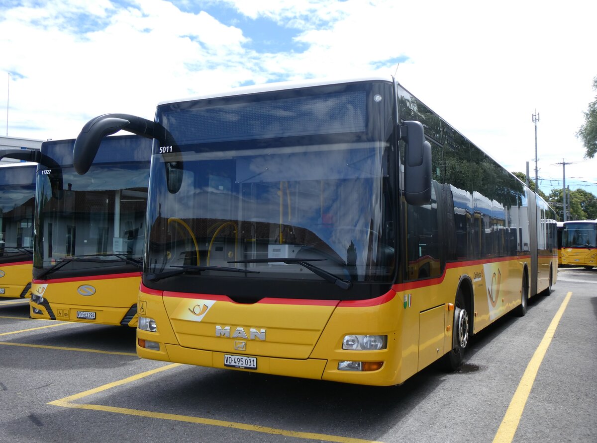 (263'768) - CarPostal Ouest - VD 495'031/PID 5011 - MAN am 16. Juni 2024 in Yverdon, Garage