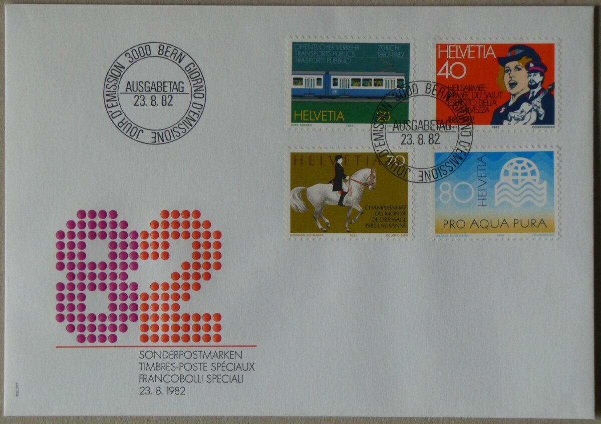 (264'218) - PTT-Briefumschlag mit VBZ-Briefmarke vom 23. August 1982 am 30. Juni 2024 in Thun