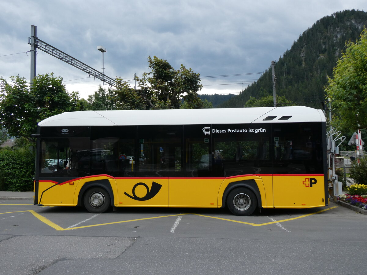 (264'349) - PostAuto Graubnden - GR 162'994/PID 12'082 - eSolaris am 6. Juli 2024 beim Bahnhof Saanen