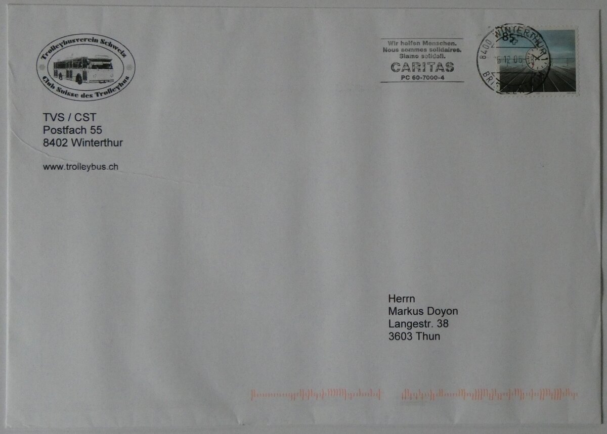 (264'369) - TVS-Briefumschlag vom 15. Juni 2006 am 7. Juli 2024 in Thun