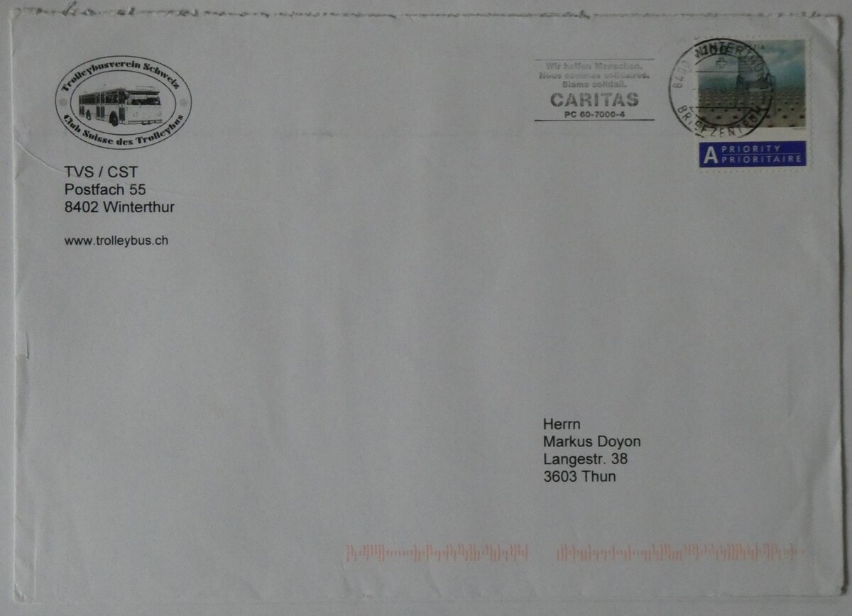 (264'370) - TVS-Briefumschlag vom 4. Mrz 2007 am 7. Juli 2024 in Thun