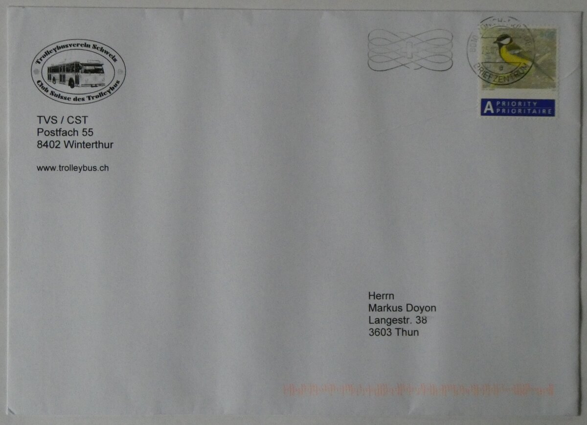 (264'372) - TVS-Briefumschlag vom 25. Februar 2011 am 7. Juli 2024 in Thun
