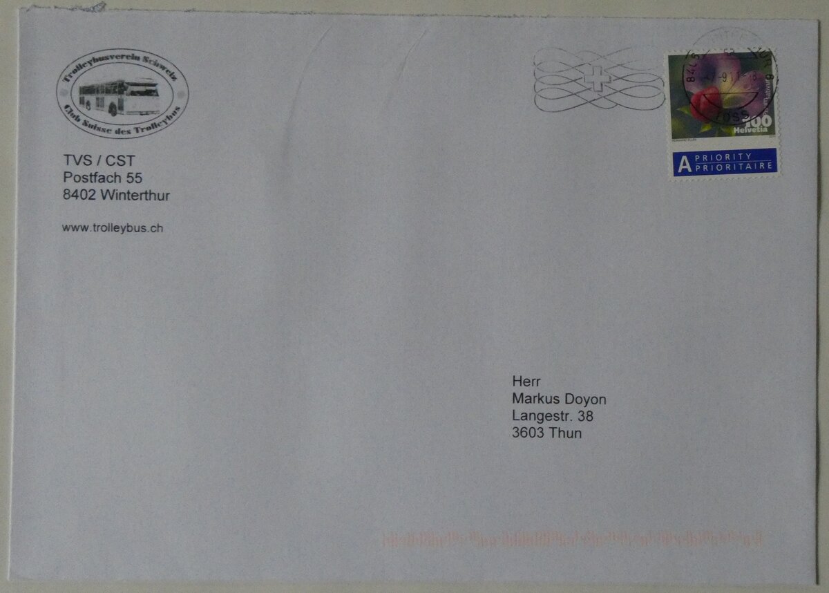(264'373) - TVS-Briefumschlag vom 7. September 2011 am 7. Juli 2024 in Thun