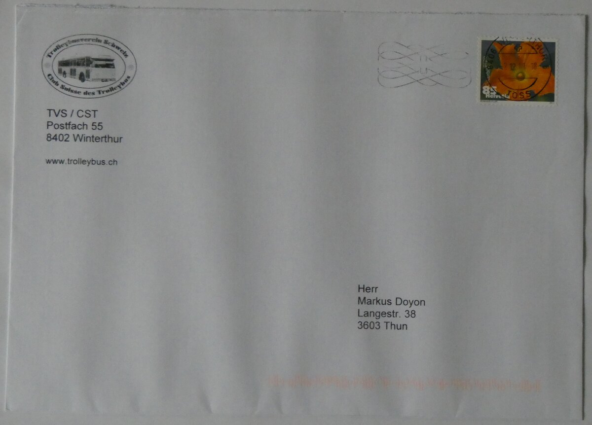 (264'374) - TVS-Briefumschlag vom 2. Dezember 2011 am 7. Juli 2024 in Thun