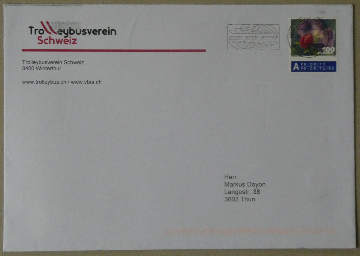 (264'375) - Trolleybusverein-Briefumschlag vom 11. Mai 2015 am 7. Juli 2024 in Thun