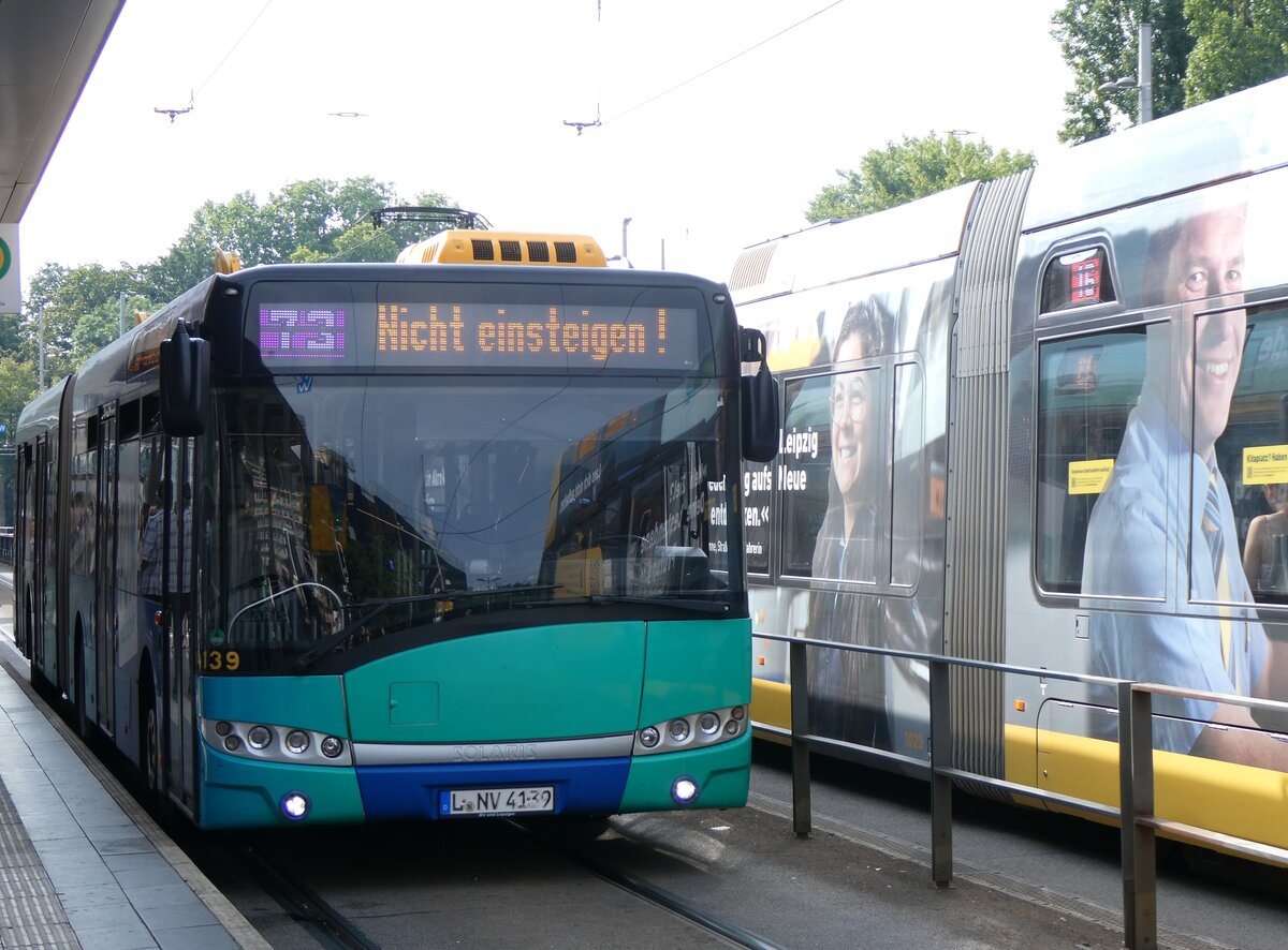 (264'537) - LVB Leipzig - Nr. 14'139/L-NV 4139 - Solaris am 10. Juli 2024 beim Hauptbahnhof Leipzig