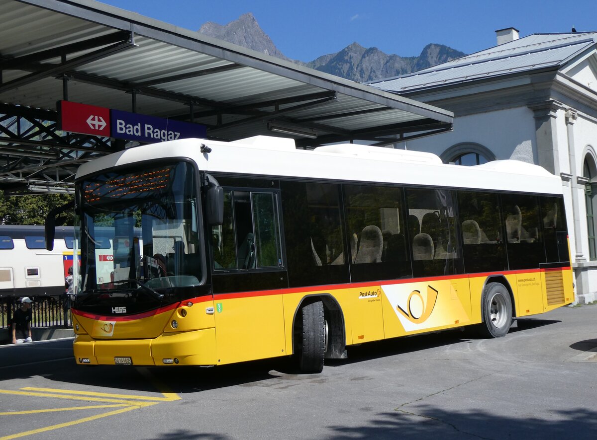 (266'238) - Gessinger, Bad Ragaz - SG 149'805/PID 10'416 - Scania/Hess am 27. August 2024 beim Bahnhof Bad Ragaz