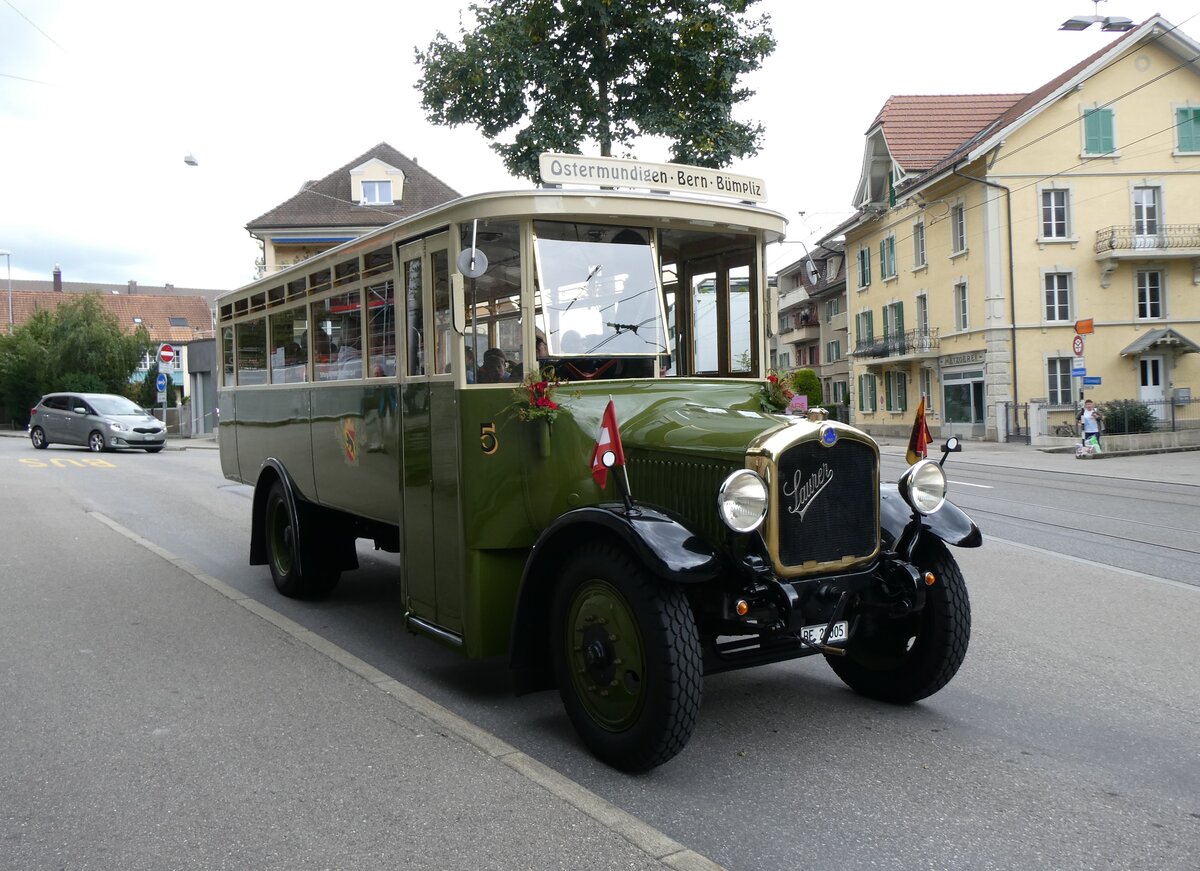 (267'014) - SVB Bern (Bernmobil historique) - Nr. 5/BE 29'005 - Saurer am 14. September 2024 in Bern, Bachmtteli