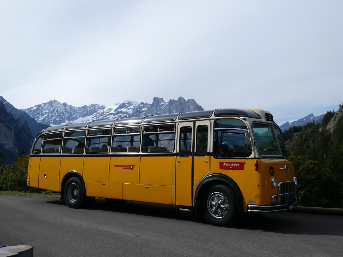 (267'445) - Gast, Reutigen - Nr. 1/BE 24'079 - FBW/FHS (ex Lambach, Gommiswald; ex Hotz, Rickenbach bei Wil/TG; ex P 24'079; ex P 21'579) am 22. September 2024 in Innertkirchen, Wagenkehr 