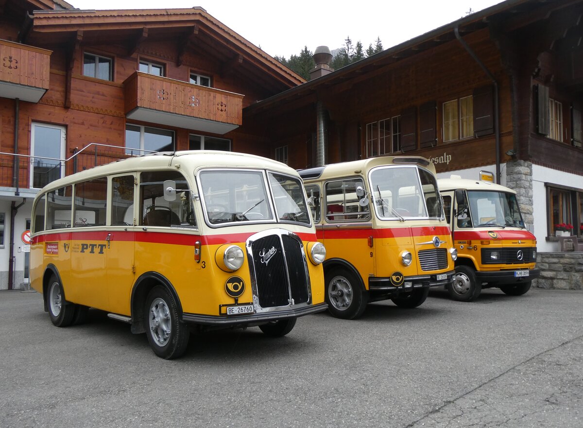 (268'144) - Schmid, Thrishaus - Nr. 3/BE 26'760 - Saurer/Gangloff (ex Geiger, Adelboden Nr. 3) am 12. Oktober 2024 auf der Griesalp