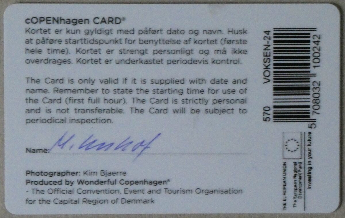 (268'181) - Taxcard - COPENHAGENCARD - vom 11. September 2013 am 13. Oktober 2024 in Thun (Rckseite)