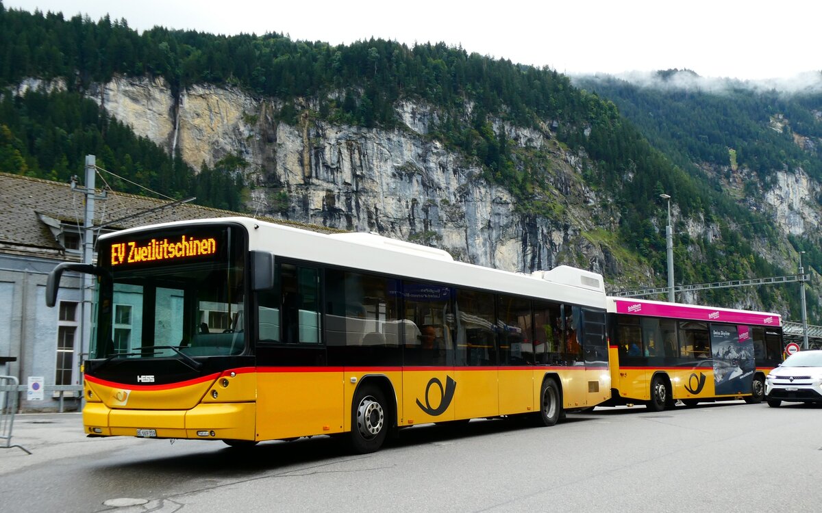 (279'469) - PostAuto Bern - BE 669'359/PID 10'147 - Hess (ex Nr. 6; ex Klopfstein, Laupen Nr. 6) am 28. August 2025 beim Bahnhof Lauterbrunnen