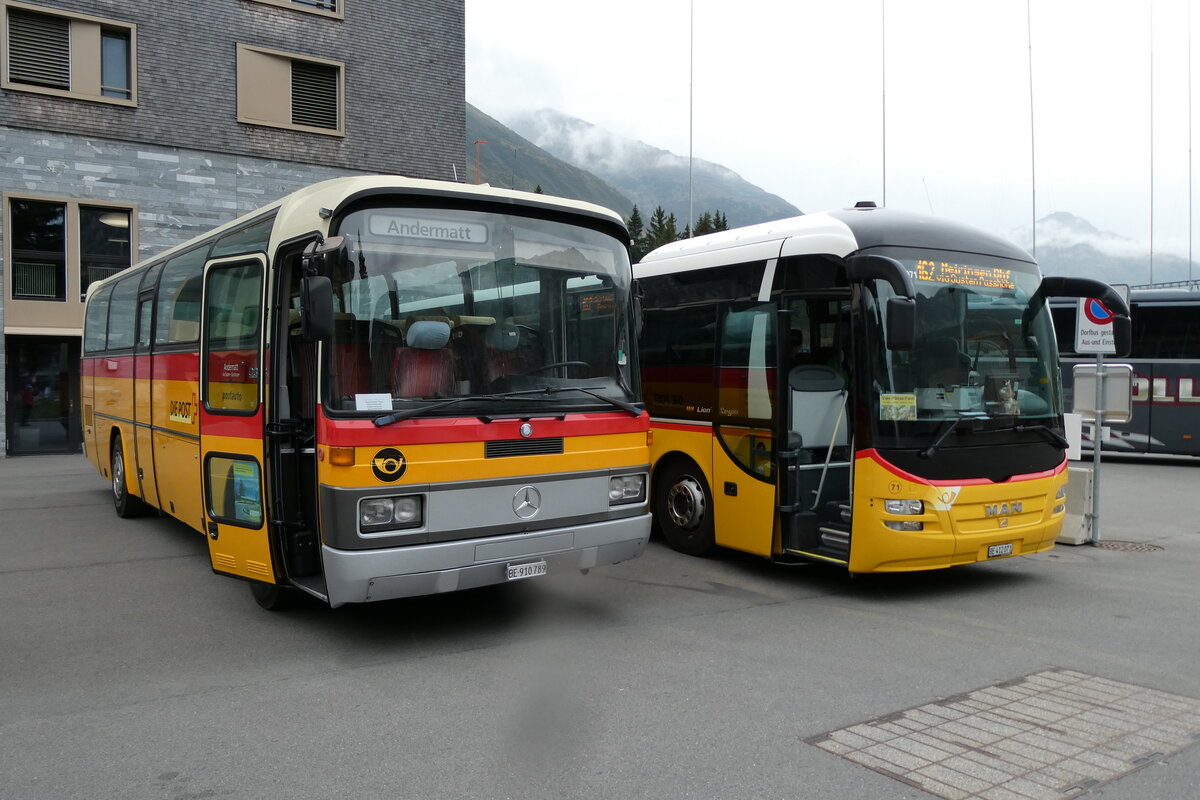 (280'072) - Buzzi, Bern - BE 910'789 - Mercedes (ex Mattli, Wassen/PID 2295) am 8. September 2025 in Andermatt, Bahnhofplatz
