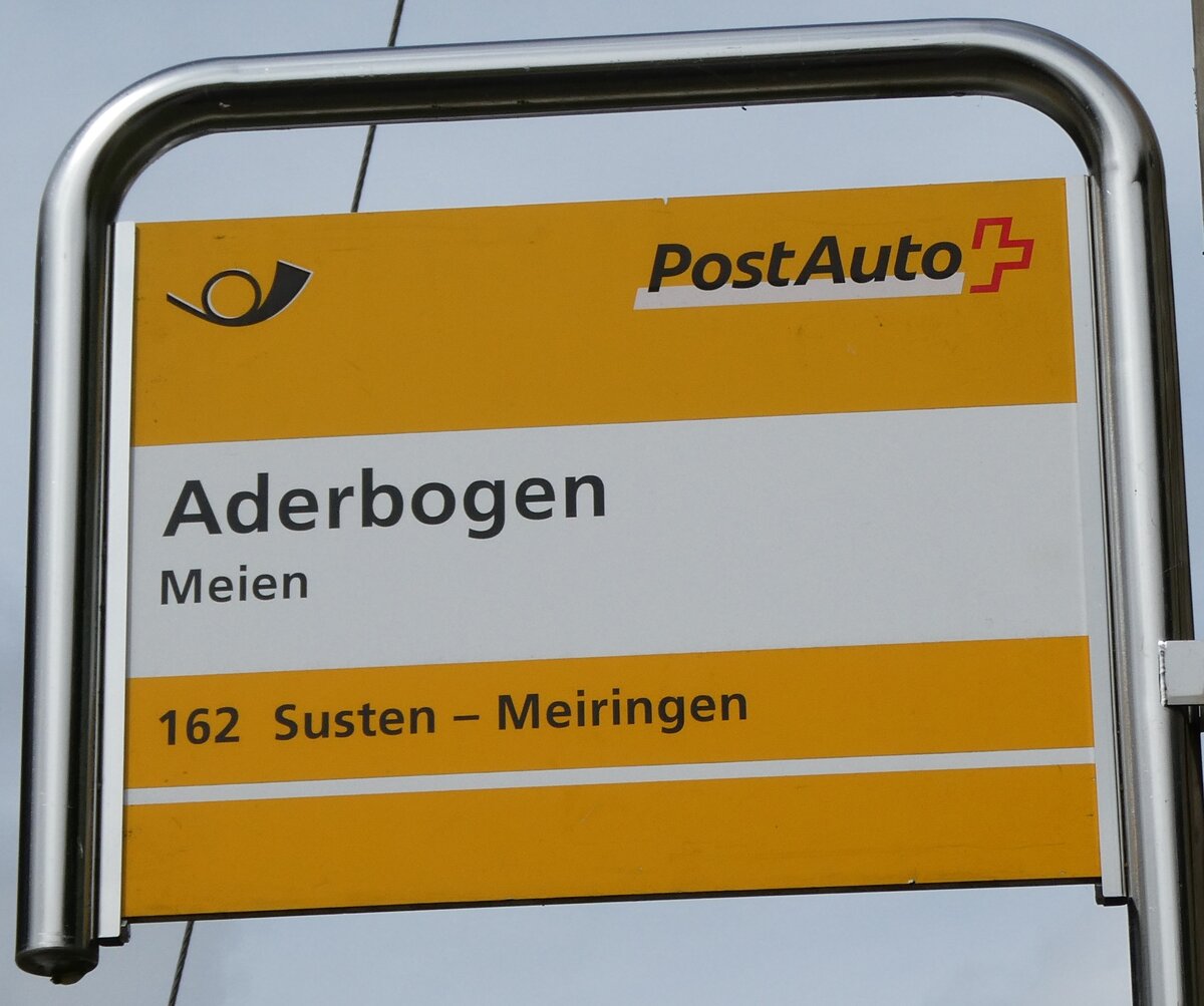 (280'261) - PostAuto-Haltestellenschild - Meien, Aderbogen - am 10. September 2025