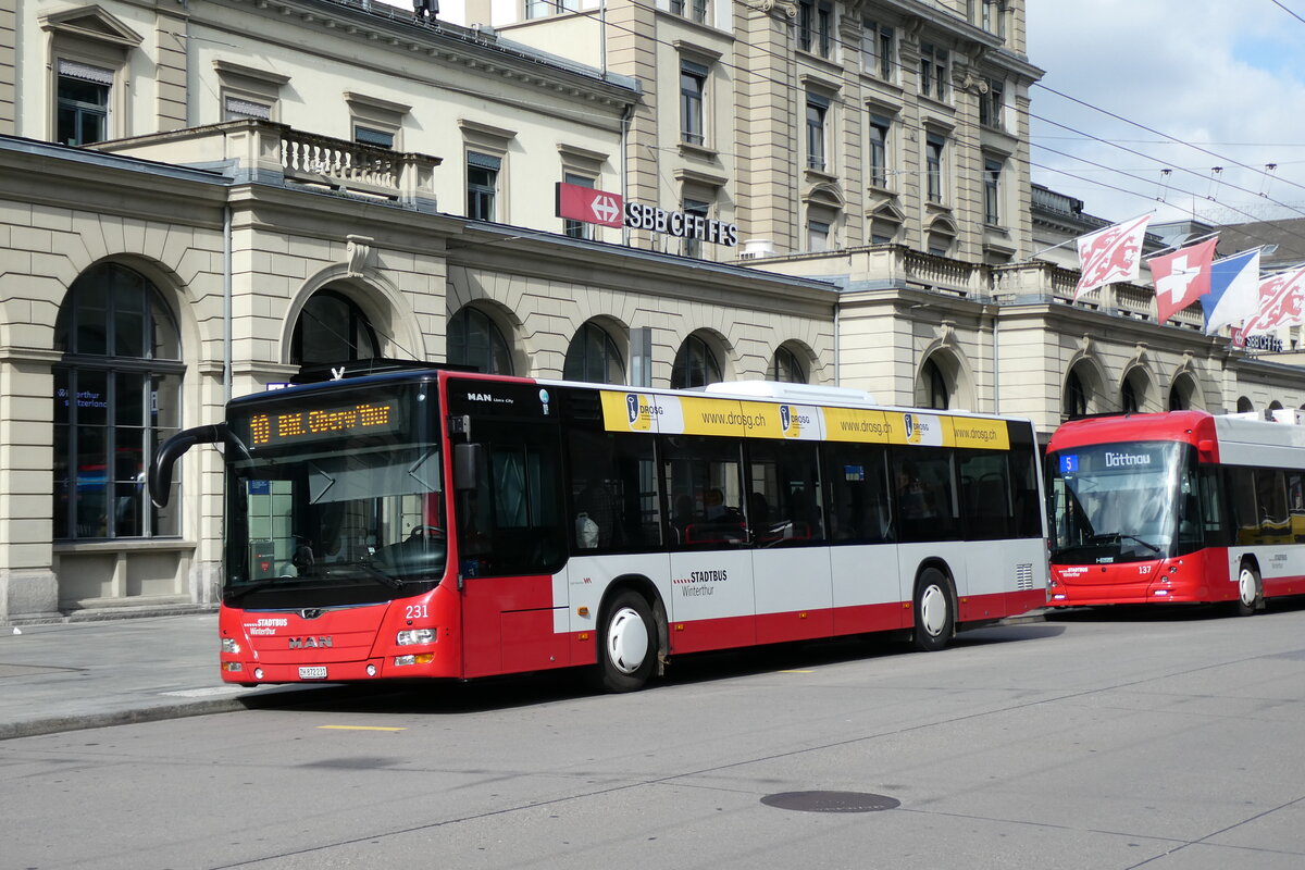 (281'151) - SW Winterthur - Nr. 231/ZH 872'231 - MAN am 10. Oktober 2025 beim Hauptbahnhof Winterthur