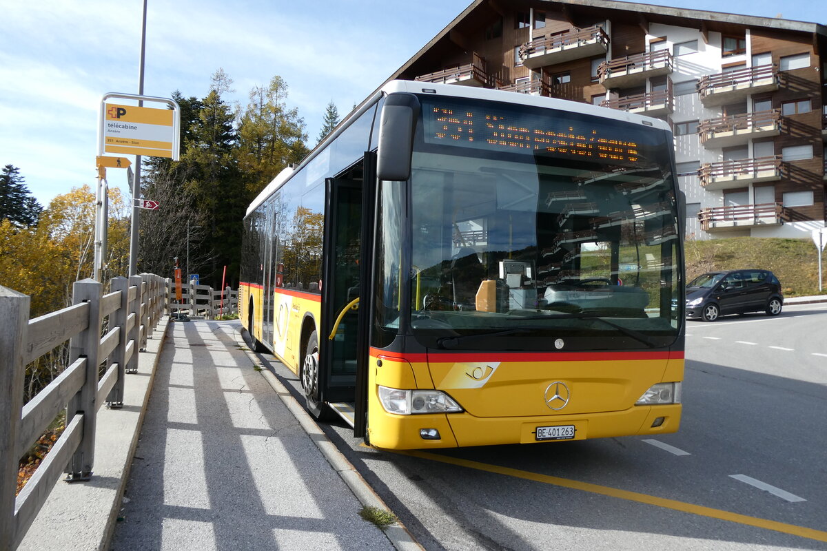 (282'073) - PostAuto Bern - BE 401'263/PID 5417 - Mercedes (ex BE 610'544; ex BE 538'988; ex BE 637'781) am 6. November 2025 in Anz�re, T�l�cabine