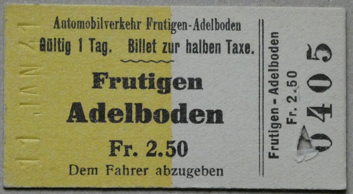 (282'891) - AFA-Einzelbillet vom 11. Januar 1941 am 7. Dezember 2025 in Thun