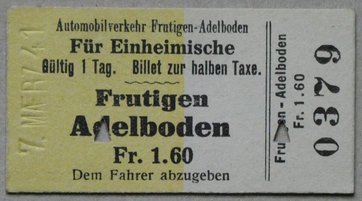 (282'896) - AFA-Einzelbillet vom 7. M�rz 1941 am 7. Dezember 2025 in Thun