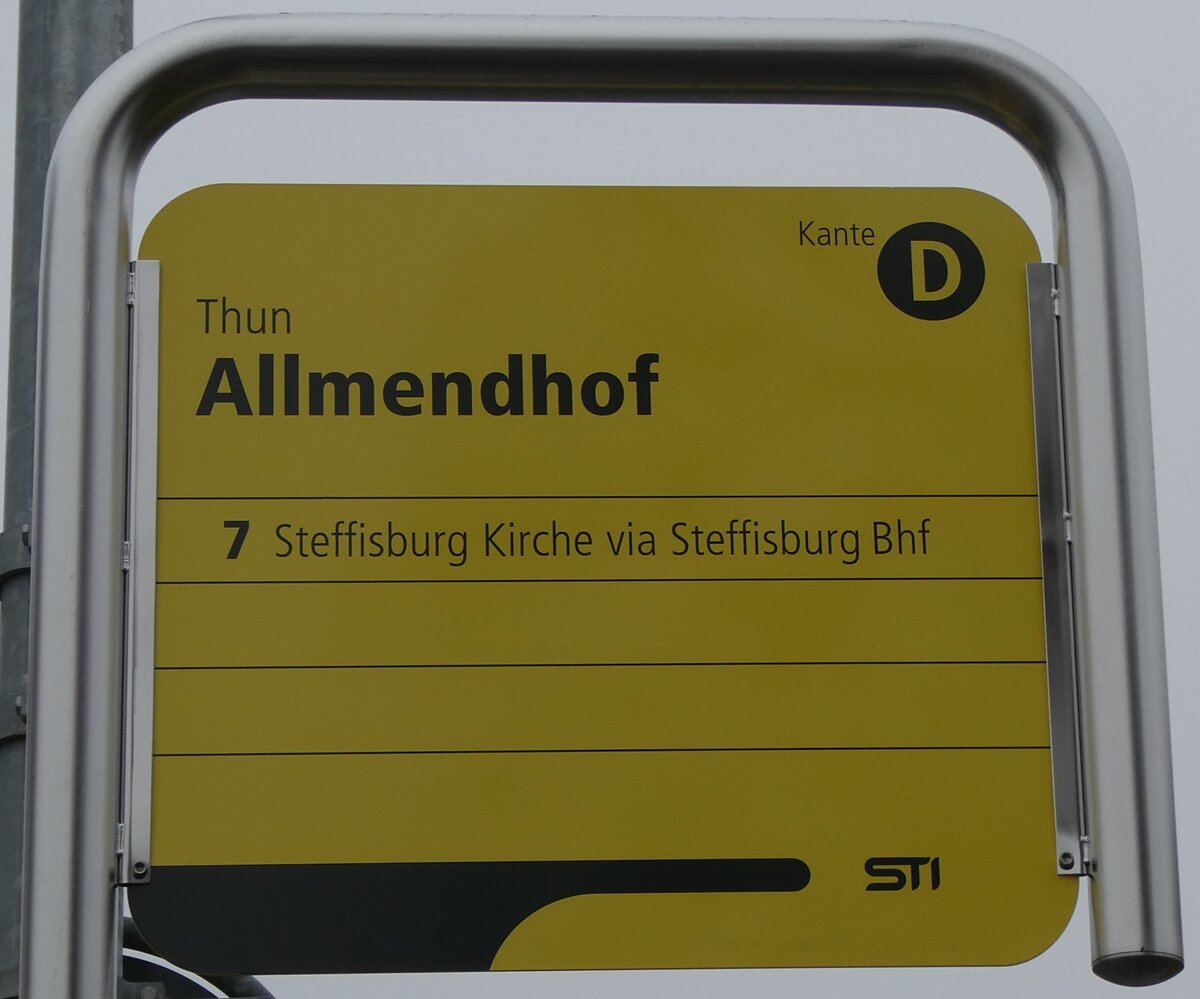 (283'131) - STI-Haltestellenschild - Thun, Allmendhof - am 13. Dezember 2025