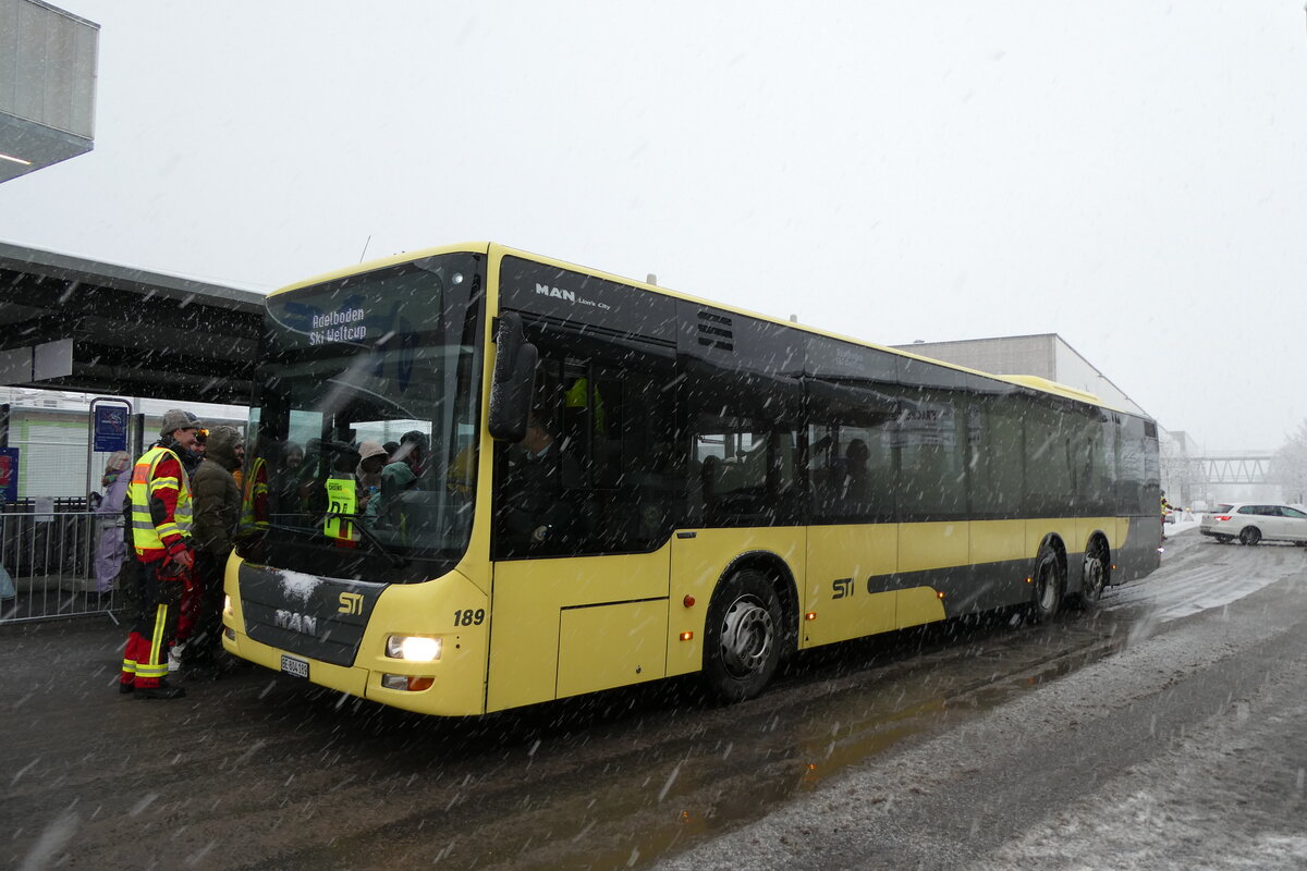(283'853) - STI Thun - Nr. 189/BE 804'189 - MAN am 10. Januar 2026 beim Bahnhof Frutigen