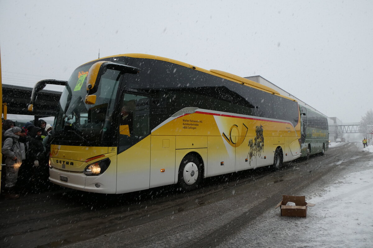 (283'856) - Tschannen, Zofingen - Nr. 23/AG 6683 - Setra (ex Slovak Lines, SK-Bratislava; ex Vorf�hrwagen EvoBus, D-Mannheim) am 10. Januar 2026 beim Bahnhof Frutigen