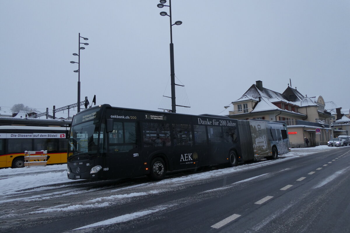 (284'128) - STI Thun - Nr. 183/BE 804'183 - Mercedes am 10. Januar 2026 beim Bahnhof Spiez