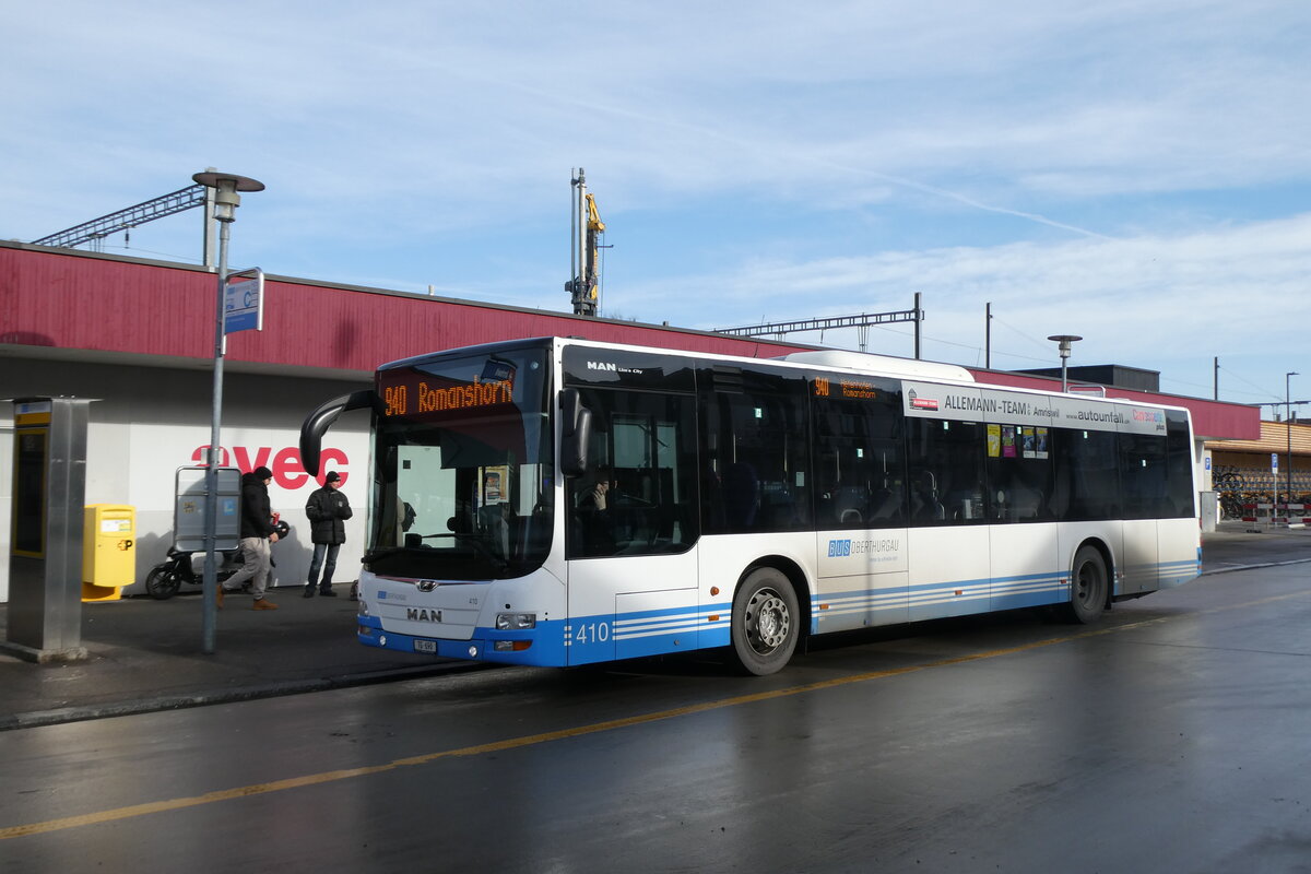 (284'194) - BOTG Amriswil - Nr. 410/TG 690 - MAN am 16. Januar 2026 beim Bahnhof Amriswil