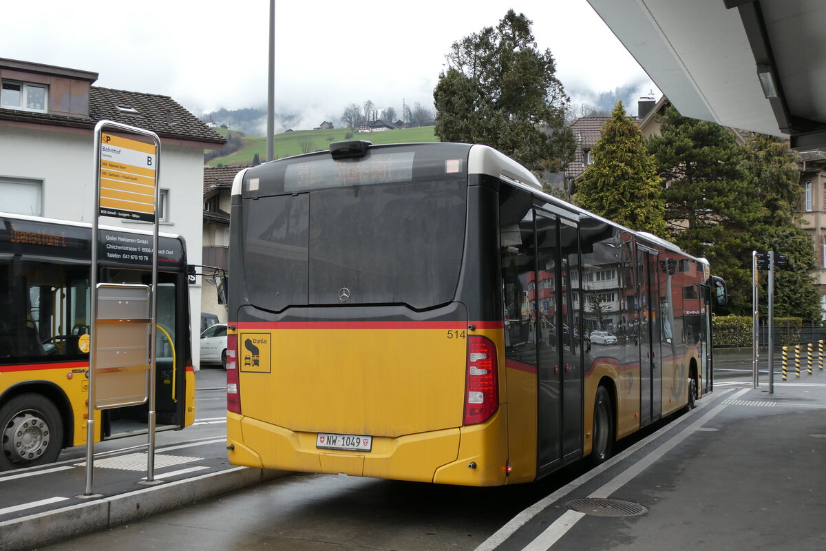 (284'959) - PostAuto Zentralschweiz - Nr. 514/PID 10'589 - Mercedes (ex H�fliger, Sursee Nr. 29) am 20. Februar 2026 beim Bahnhof Sarnen
