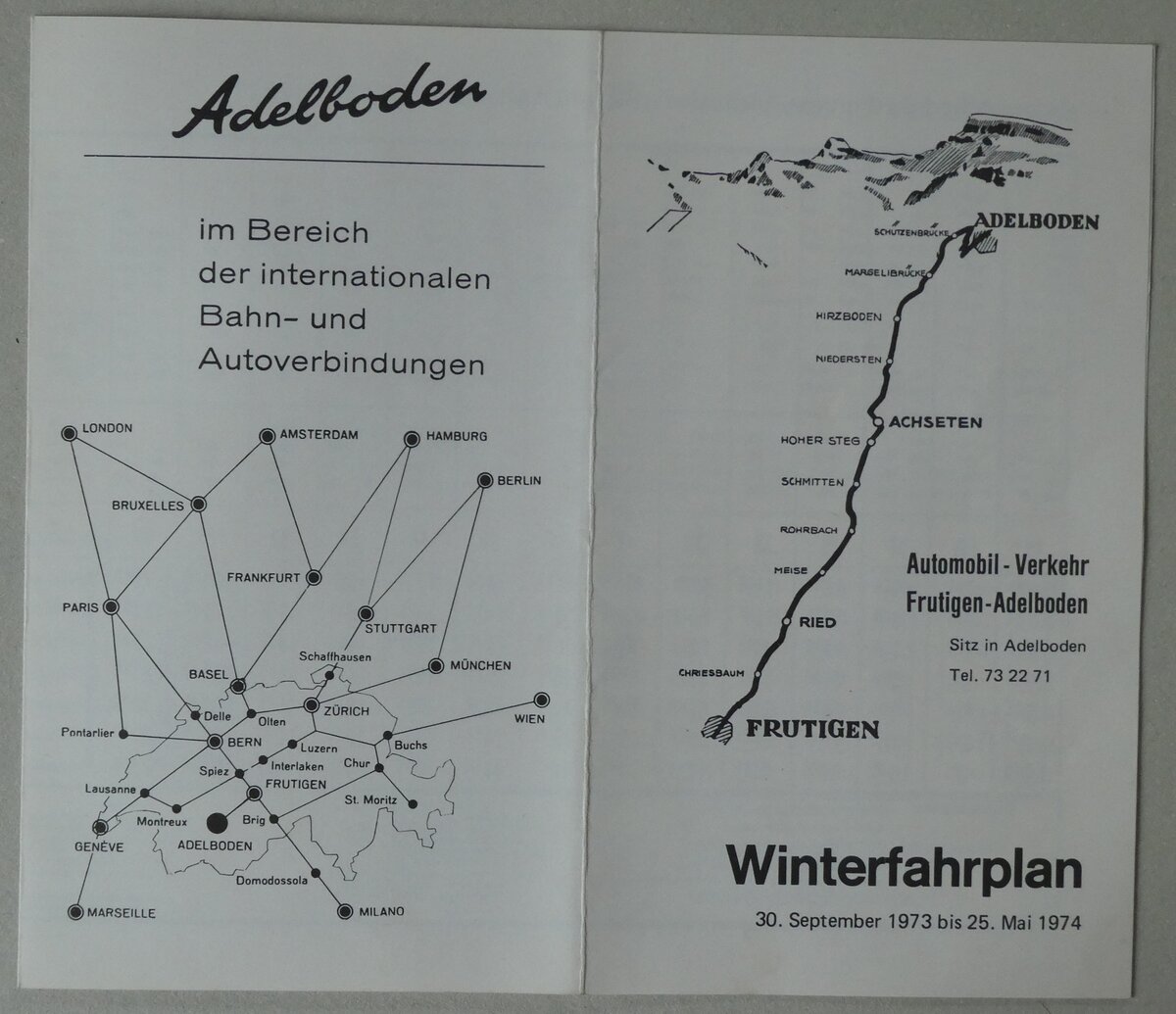 (285'438) - AFA-Winterfahrplan 30. September 1973 bis 25. Mai 1974 am 16. M�rz 2026 in Thun