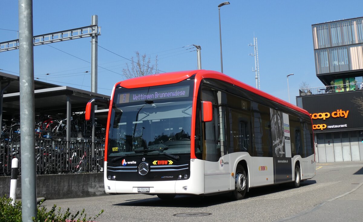 (285'563) - RVBW Wettingen - Nr. 67/AG 550'342 - eMercedes am 19. M�rz 2026 beim Bahnhof Baden