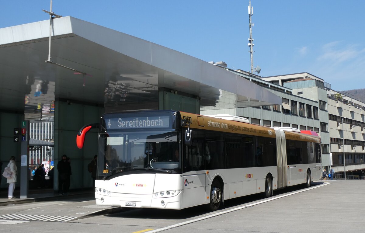 (285'565) - RVBW Wettingen - Nr. 187/AG 524'535 - Solaris (ex AAGR Rothenburg Nr. 2) am 19. Februar 2026 beim Bahnhof Baden
