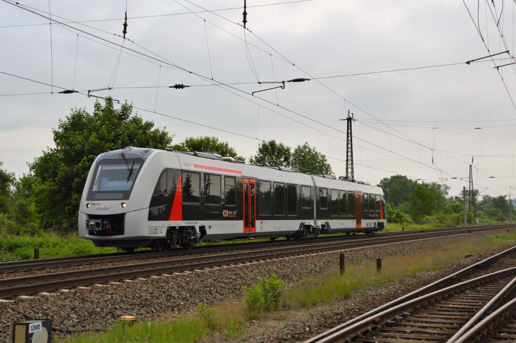 abellio 1648 403 auf Testfahrt Richtung Thüringen, am 17.05.2018 in Naumburg Hbf. Diese Dieseltriebwagen sind ab Dezember auch auf der Unstrutbahn unterwegs. (Foto: Thomas Fritzsche)