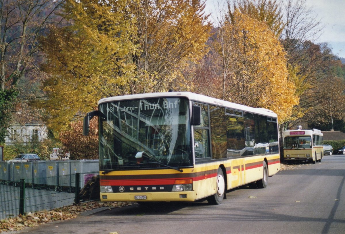 (AE 34) - Aus dem Archiv: STI Thun - Nr. 9/BE 36'720 - Setra (ex AvH Heimenschwand Nr. 9) am 10. November 2003 bei der Schifflndte Thun