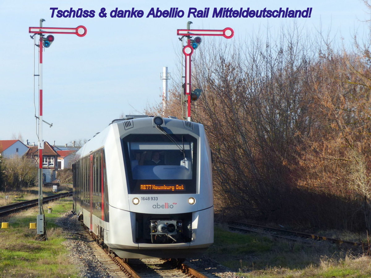 Am 14.12.2024 verabschiedete sich Abellio Rail Mitteldeutschland aus dem DISA-Netz Sachsen-Anhalt und damit auch von der Unstrutbahn. Trotz aller Umstände bedanken wir uns recht herzlich für die gute Zusammenarbeit besonders bei den Sonderfahrten ins thüringische Roßleben. (Foto vom 27.12.2018)