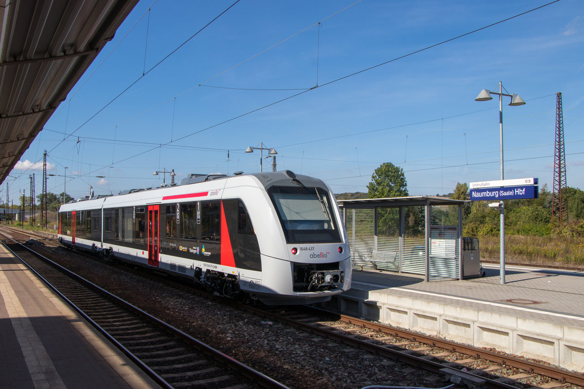 Am 15.09.2018 präsentierte Abellio Rail Mitteldeutschland den 1648 437 in Naumburg Hbf. Seit dem Fahrplanwechsel im Dezember 2018 sind diese Triebwagen täglich auf der Unstrutbahn unterwegs. (Foto: Benjamin Ludwig)