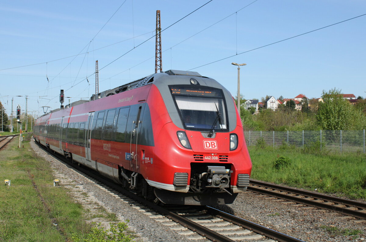 DB 442 308  Ebersdorf b. Coburg  als RE 4993  Franken-Thüringen-Express   von Leipzig Hbf nach Nürnberg Hbf, am 09.05.2023 in Naumburg (S) Hbf.