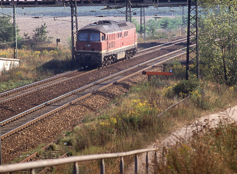 DR 131 067-1 am 14.09.1991, aus Richtung Weißenfels kommend, bei der Einfahrt in Naumburg Hbf. (Foto: Roland Reimer)
