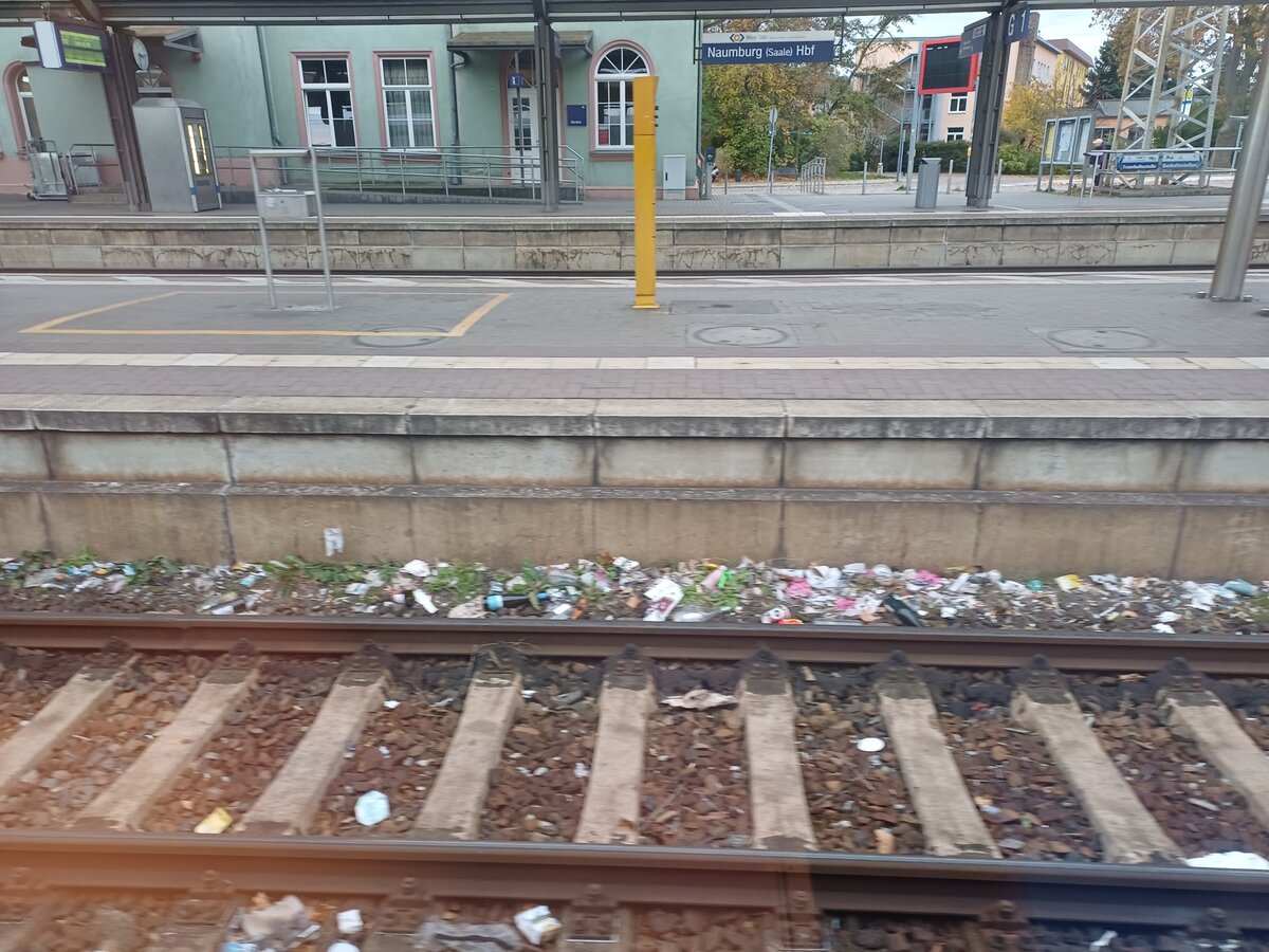 Mllentsorgung am Bahnsteig 3, am 12.11.2023 in Naumburg (S) Hbf. 