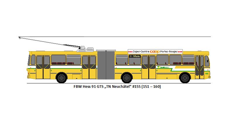 TN Neuchtel - Nr. 155 - FBW/Hess 91 GTS Gelenktrolleybus (ex Nr. 55)