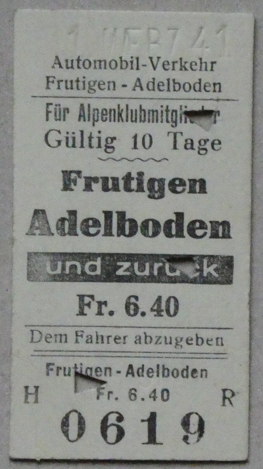 (282'894) - AFA-Einzelbillet vom 1. M�rz 1941 am 7. Dezember 2025 in Thun