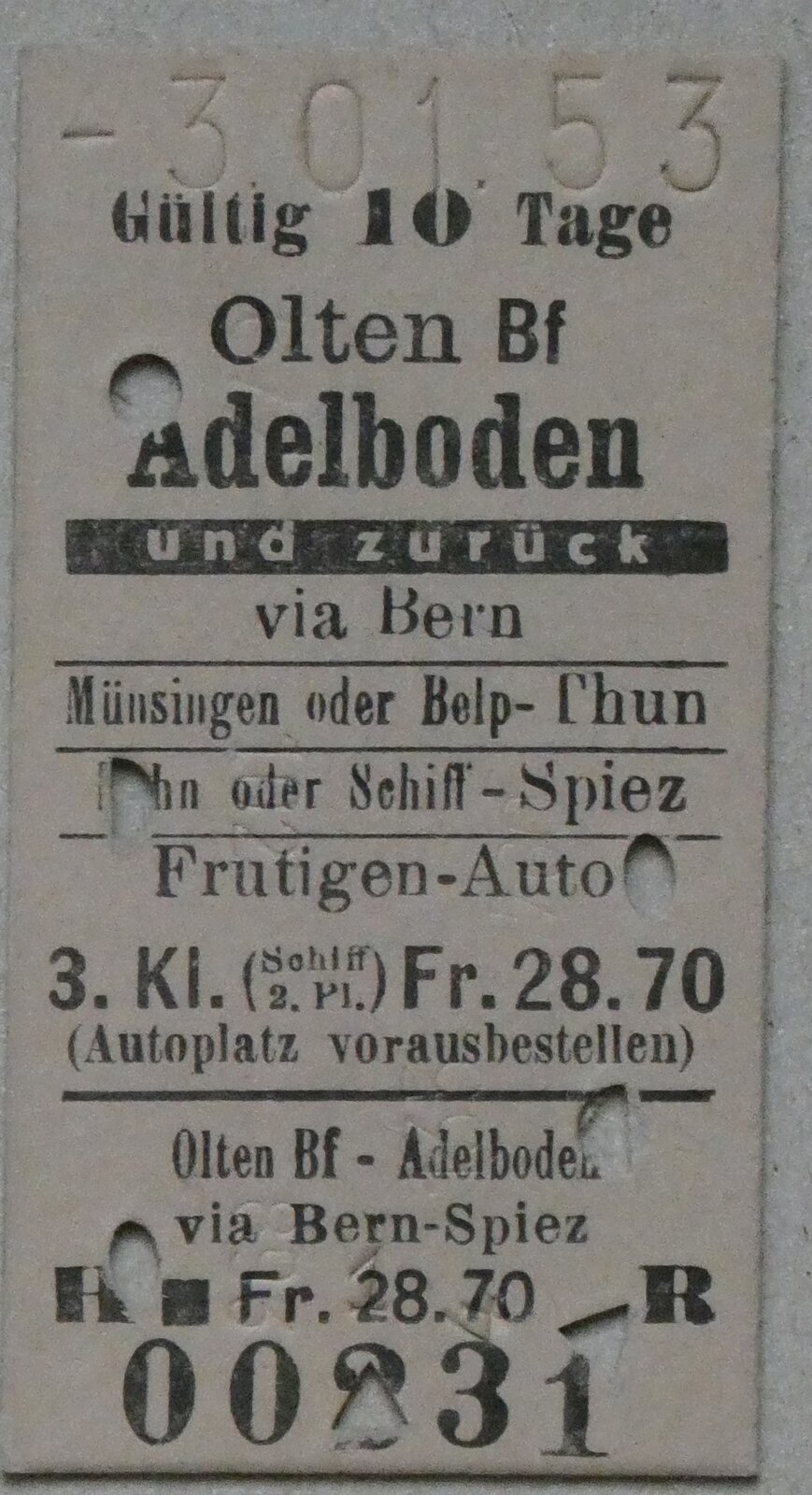 (283'380) - AFA-Einzelbillet vom 3. Januar 1953 am 21. Dezember 2025 in Thun