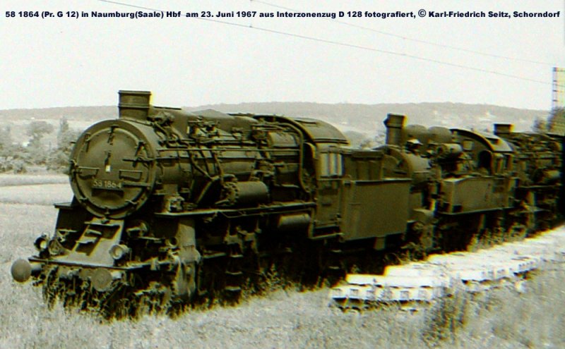 DR 58 1864 auf dem westlichen Abstellgleis in Naumburg (Saale) Hbf; 23.06.1967 (Foto: Karl-Friedrich Seitz)