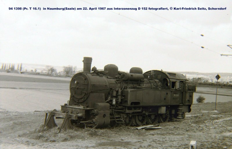 DR 94 1398 abgestellt in Naumburg (Saale); 22.04.1967 (Foto: Karl-Friedrich Seitz)